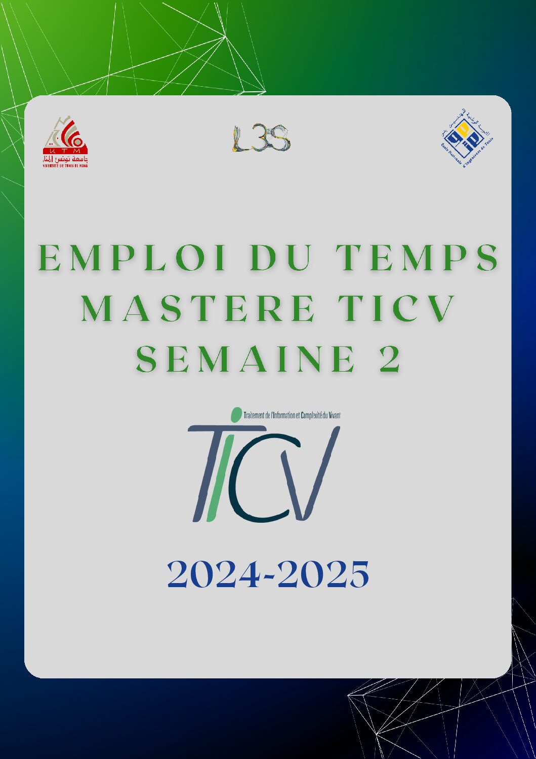 Emploi du temps Mastère TICV semaine du 23/09 au 28/09/2024